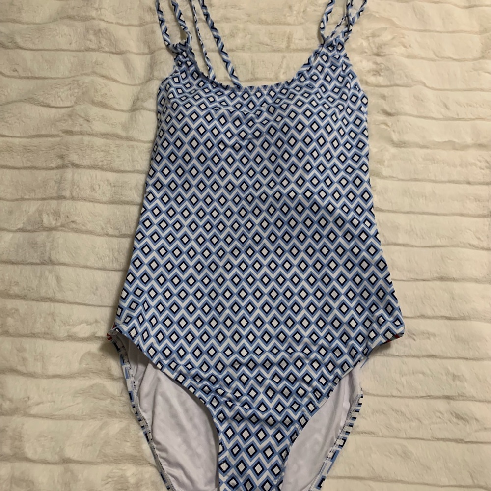 Nautica Blue and White One Piece Swimsuit Size XL